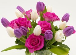 Tulipany i róże w bukiecie