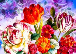Kwiaty, Róża, Tulipany, Grafika