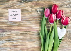 Tulipany, Serduszko, Karteczka, Napis, Dzień Matki