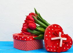 Walentynki, Tulipany, Dwa, Pudełka, Serca, Deski