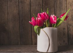 Tulipany, Biały, Wazon, Deski
