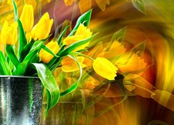 Grafika, Kwiaty, Żółte, Tulipany