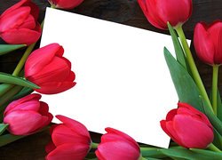 Kwiaty, Czerwone, Tulipany, Kartka, Deski