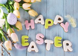 Wielkanoc, Pisanki, Tulipany, Happy Easter, Deski