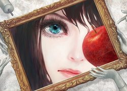 Twarz dziewczyny i jabłko w ramce