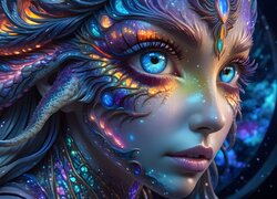 Dziewczyna, Twarz, Kolorowe, Włosy, Fantasy