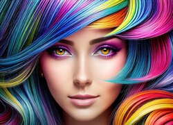 Kobieta, Twarz, Kolorowe, Włosy, 2D