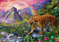 Tygrys, Dżungla, Tęcza, Obraz