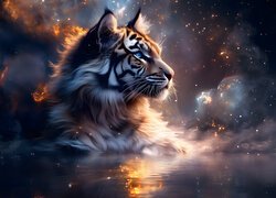 Grafika, Fantasy, Tygrys, Woda