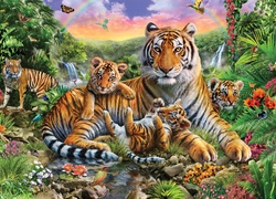 Tygrysiątka z mamą w dżungli