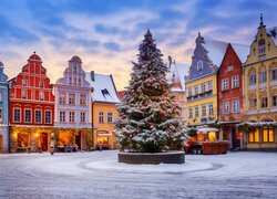 Miasto, Rynek, Domy, Boże Narodzenie, Choinka, Zima