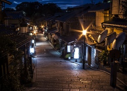 Japonia, Kyoto, Ulica, Domy, Noc