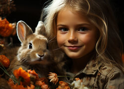Uśmiechnięta dziewczynka z królikiem