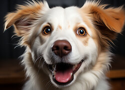 Uśmiechnięty biało-rudy pies