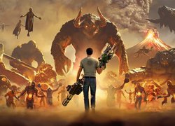 Uzbrojony Sam Stone przeciwko najeźdźcom w grze Serious Sam 4