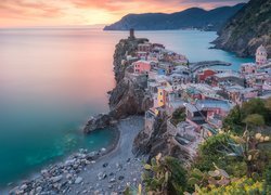 Włochy, Vernazza, Cinque Terre, Wybrzeże, Morze, Domy