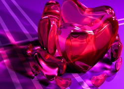Walentynkowe szklane serca w grafice 3D