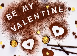 Rozsypane, Kakao, Napis, Be My Walentine, Serduszka, Pralinki, Jasne, Tło, Walentynki