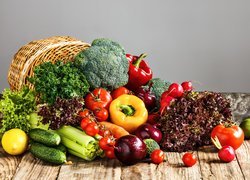 Warzywa, Ogórki, Cebula, Pomidory, Sałata, Papryka, Seler, Koszyk