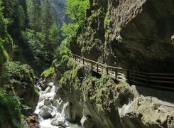 Austria, Salzburg, Wąwóz, Kitzlochklamm, Góry, Alpy Salzburskie, Strumień, Skały, Ogrodzenie, Przejście