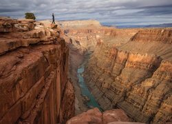 Rzeka Kolorado, Człowiek, Skały, Wielki Kanion Kolorado, Wąwóz, Park Narodowy Wielkiego Kanionu, Arizona, Stany Zjednoczone