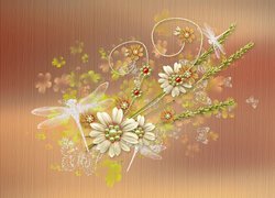 Wiosna, Kwiaty, Ważki, Pastelowe, Tło, Grafika 2D