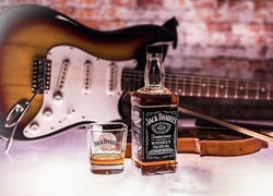 Whisky, Jack Daniels, Butelka, Szklanka, Skrzypce, Gitara