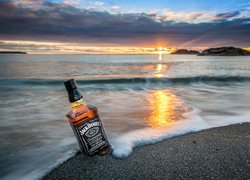 Whisky Jack Daniels w piasku na plaży