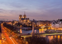 Widok na domy i Katedrę Notre-Dame w Paryżu