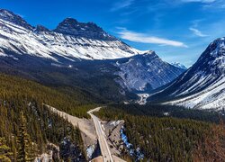 Ośnieżone, Góry, Canadian Rockies, Góra, Cirrus Mountain, Las, Droga, Park Narodowy Banff, Kanada