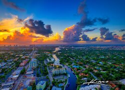 Stany Zjednoczone, Floryda, Miasto, Fort Lauderdale, Domy, Rzeka, New River, Chmury