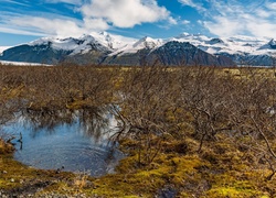 Widok na ośnieżone szczyty gór w Parku Narodowym Vatnajökull w Islandii