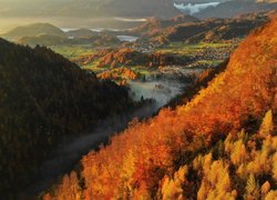 Jesień, Góry, Miasteczka, Bled, Gorje, Wąwóz Vintgar, Lasy, Mgła, Słowenia