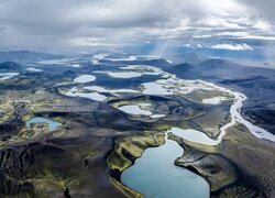 Islandia, Jeziora, Chmury Z lotu ptaka, Góry