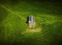 Dom, Trawa, Pole, Z lotu ptaka, Kaplica St Catherine, Abbotsbury, Dorset, Anglia