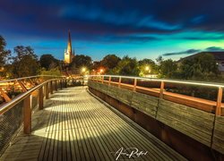 Most, Jarrold Bridge, Światła, Drzewa, Kościół, Wieża, Katedry, Norwich, Anglia
