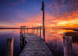 Stany Zjednoczone, Stan New Jersey, Zatoka Great Bay, Jezioro, Pomost, Zachód słońca