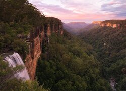 Widok ze skał na wąwóz i wodospad Fitzroy Falls