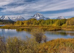 Widok znad rzeki Snake River na góry Grand Teton