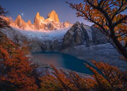 Argentyna, Patagonia, Góry, Szczyt, Fitz Roy, Jezioro, Drzewa