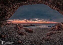 Skały, Łuk, Morze, Wschód słońca, Plaża, Cala Foradada, Hiszpania