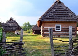 Wieś, Domy, Drzewa, Płot