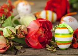 Wielkanoc, Kompozycja, Tulipany pełne, Pisanki