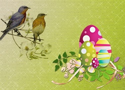 Wielkanocne pisanki z ptaszkami na gałązce