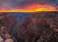 Park Narodowy Wielkiego Kanionu, Góry, Wielki Kanion Kolorado, Grand Canyon, Zachód słońca, Arizona, Stany Zjednoczone