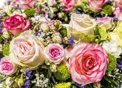 Kwiaty, Róże, Kolorowe, Wielobarwne, Bukiet