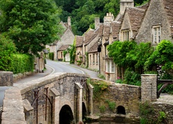 Anglia, Hrabstwo Wiltshire, Wieś Castle Combe, Domy, Most, Droga