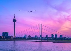 Dusseldorf, Niemcy, Rzeka Ren, Wieża telekomunikacyjna, Rhine Tower