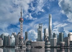 Wieża telewizyjna Oriental Pearl Tower w szanghajskiej dzielnicy Pudong