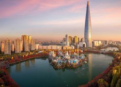 Korea Południowa, Seul, Budynek Lotte World Tower, Park rozrywki Lotte World, Jezioro